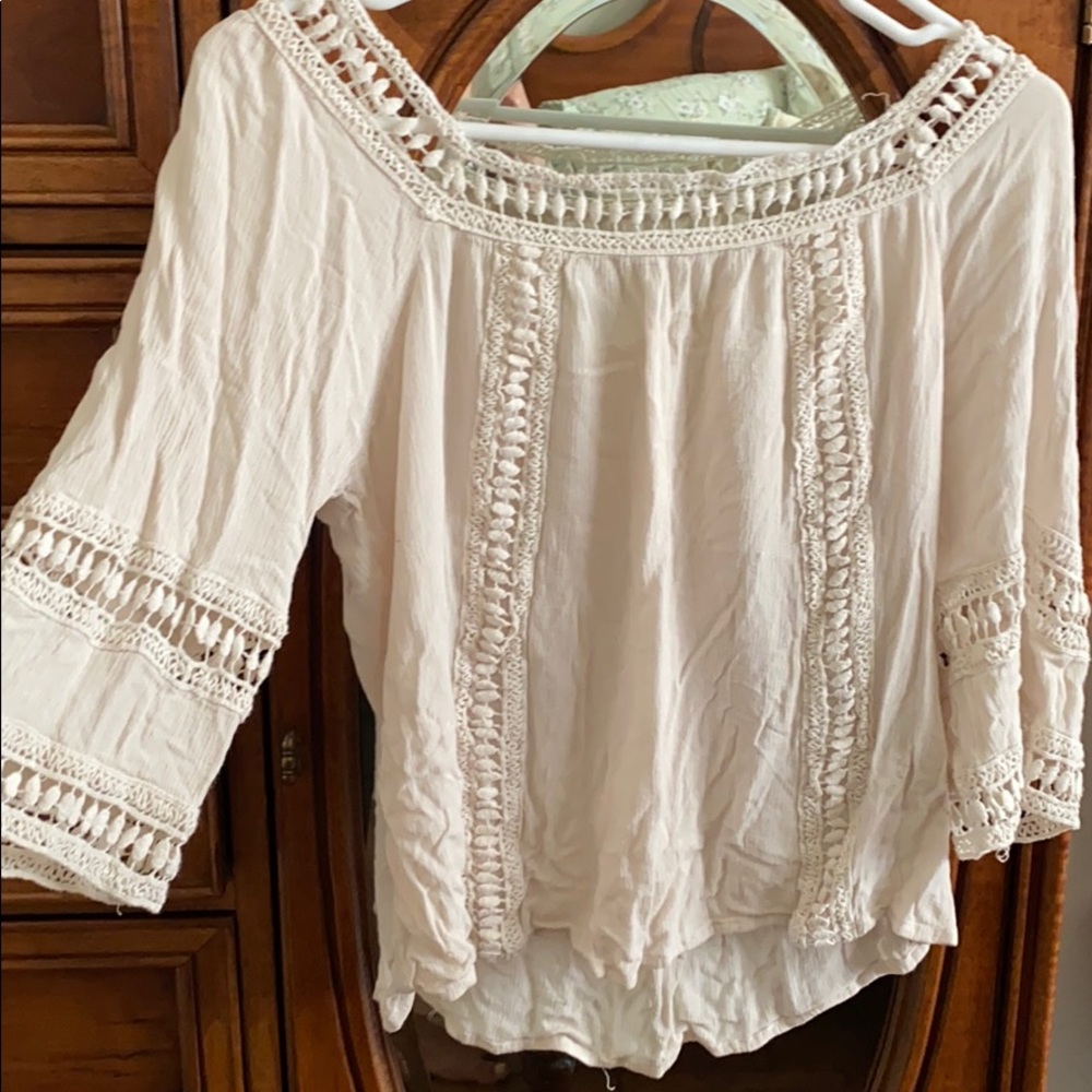 Beige wide shoulder blouse